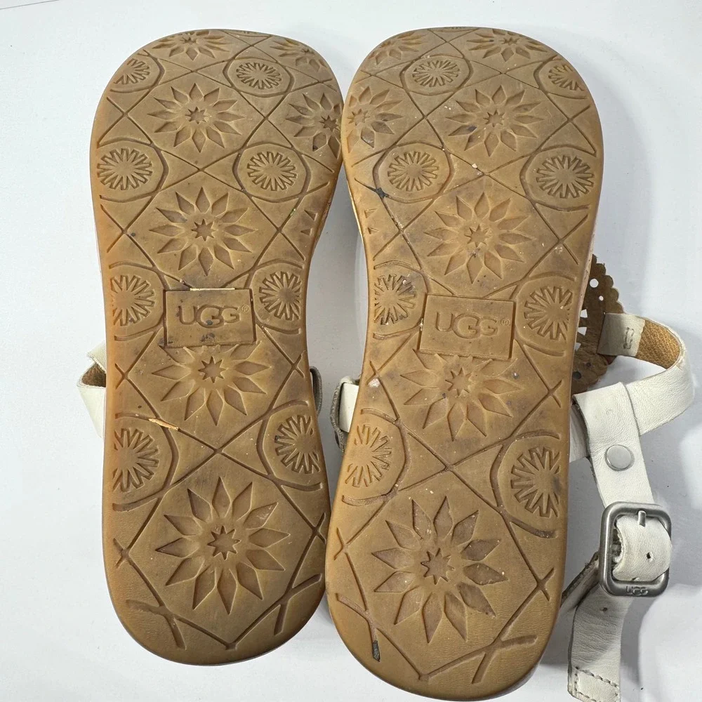 UGG Women's Ayden II White Leather Medallion Cork Thong Slingback Sandals Size 8